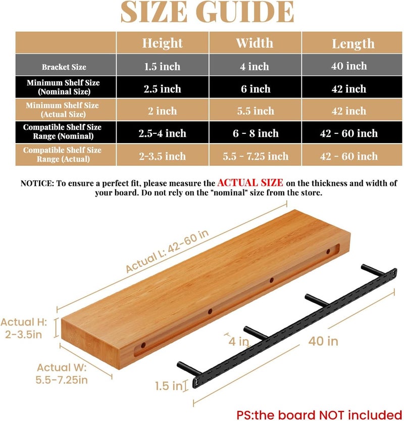 Craftersmark 2pcs Floating Shelf Hardware Heavy Duty Hidden Shelf Brackets Support,Wall Mounting Invisible Floating Shelves Bracket with Jig (40" x 4" x 1.5") - Image 2